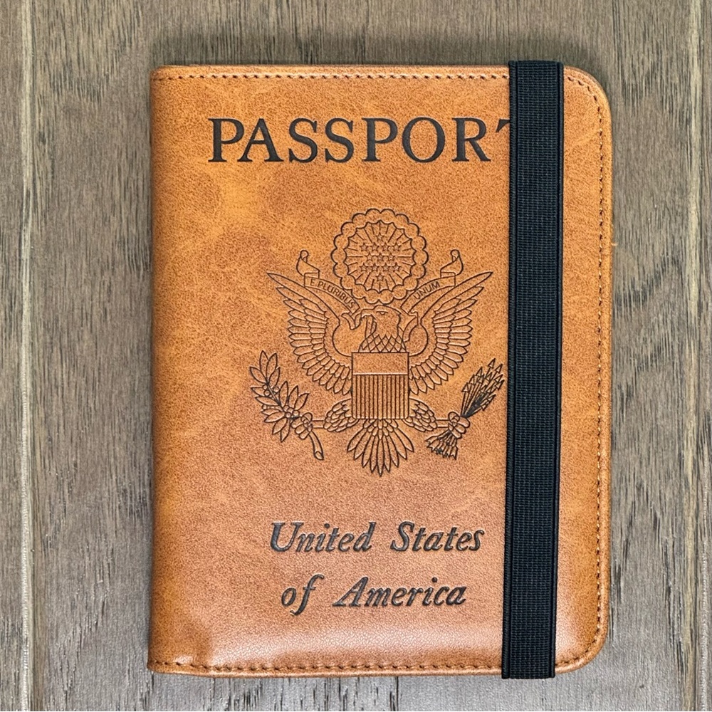 NEW! Brown USA Passport Holder and Wallet with RFID, Air Tag Slot, Pen